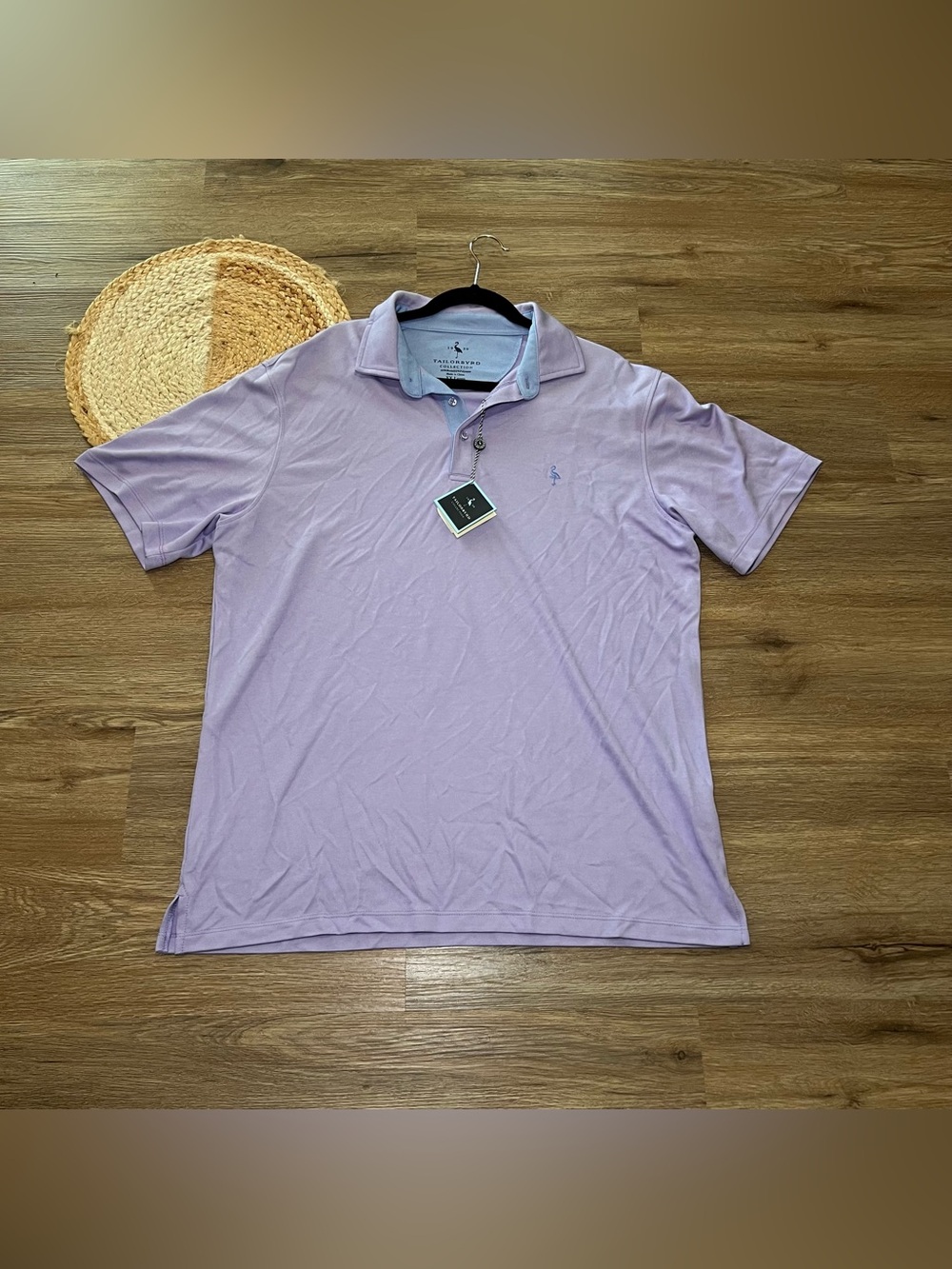 TAILORBRYD Flamingo Logo Purple Short Sleeve Performance Polo Mens Shirt NWT